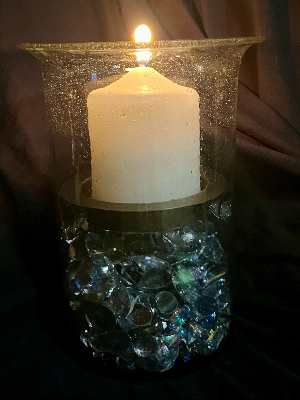 Mexican Hand Blown Seeded Glass Hurricane Candle Holder Vintage Tin 8x6" Artist
